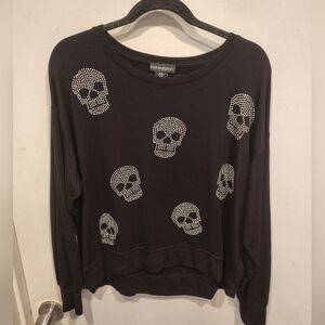 Cynthia Rowley Women's Black Crystal Skull Graphic Sweatshirt Sz M Gothic Punk